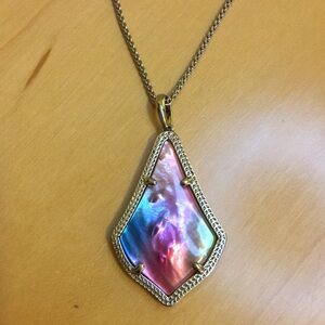 Kendra Scott Alex Long Mother of Pearl Adjustable Pendant Necklace Silver NWOT